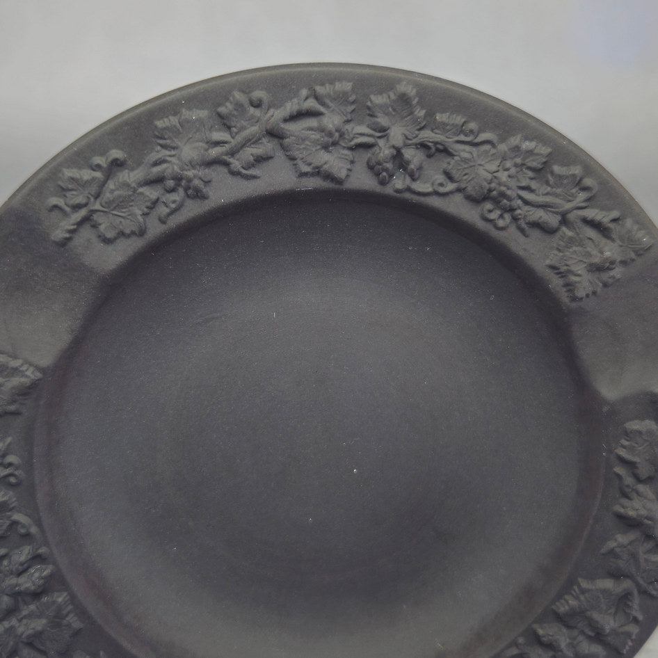 Wedgwood Black Jasperware Round Grape and Vine Ashtray