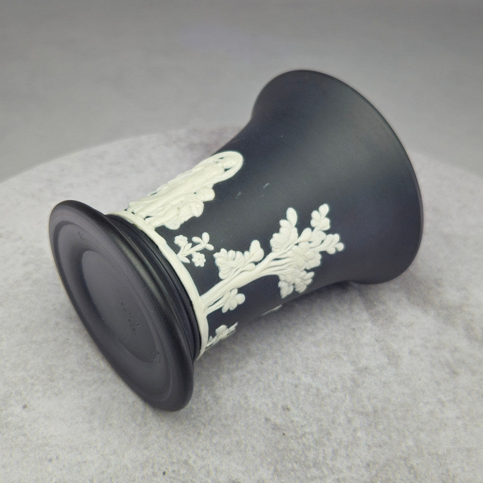Wedgwood Black Jasperware Trumpet Vase with Neoclassical Relief