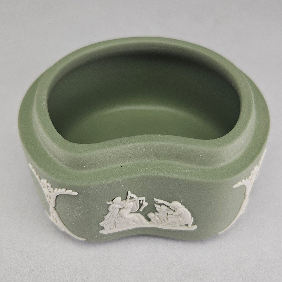 Wedgwood Sage Green Jasperware Kidney-Shaped Lidded Trinket Box