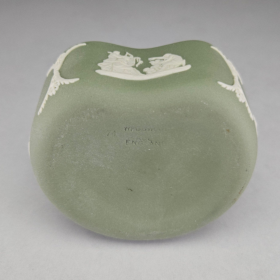 Wedgwood Sage Green Jasperware Kidney-Shaped Lidded Trinket Box