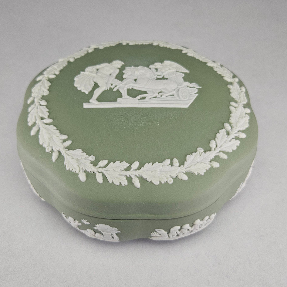 Wedgwood Sage Green Jasperware Large Round Lidded Trinket Box