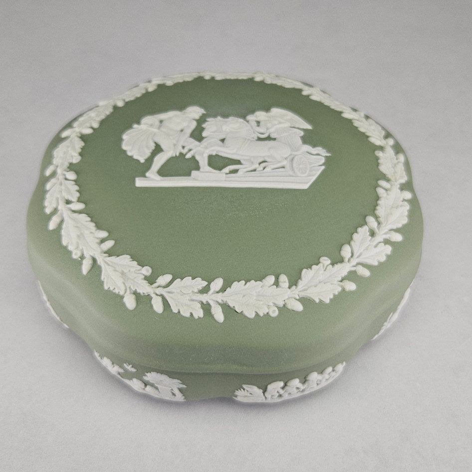 Wedgwood Sage Green Jasperware Large Round Lidded Trinket Box