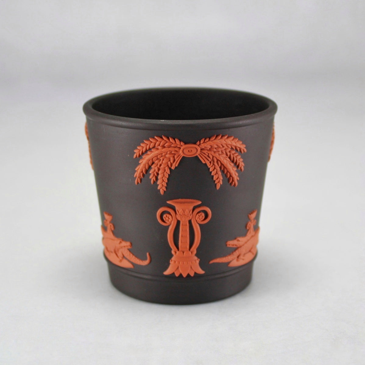 Wedgwood Terra Cotta on Black Jasperware Planter Pot with Egyptian Relief Figures