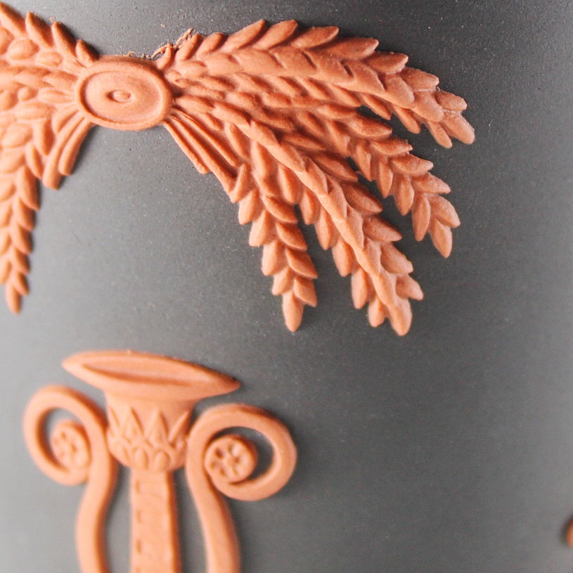 Wedgwood Terra Cotta on Black Jasperware Planter Pot with Egyptian Relief Figures