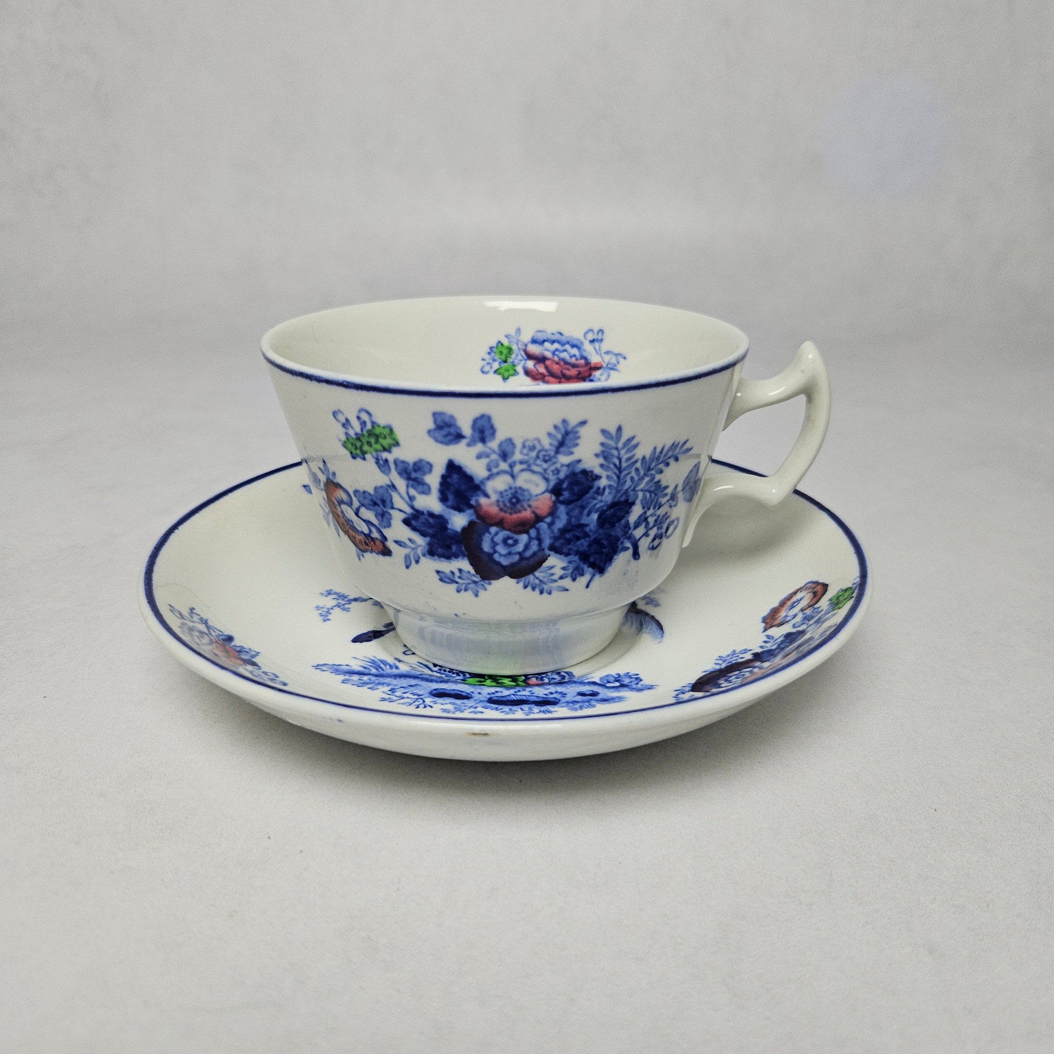 Wood & Sons Oriental Bird Blue and White Tea Cup and Saucer