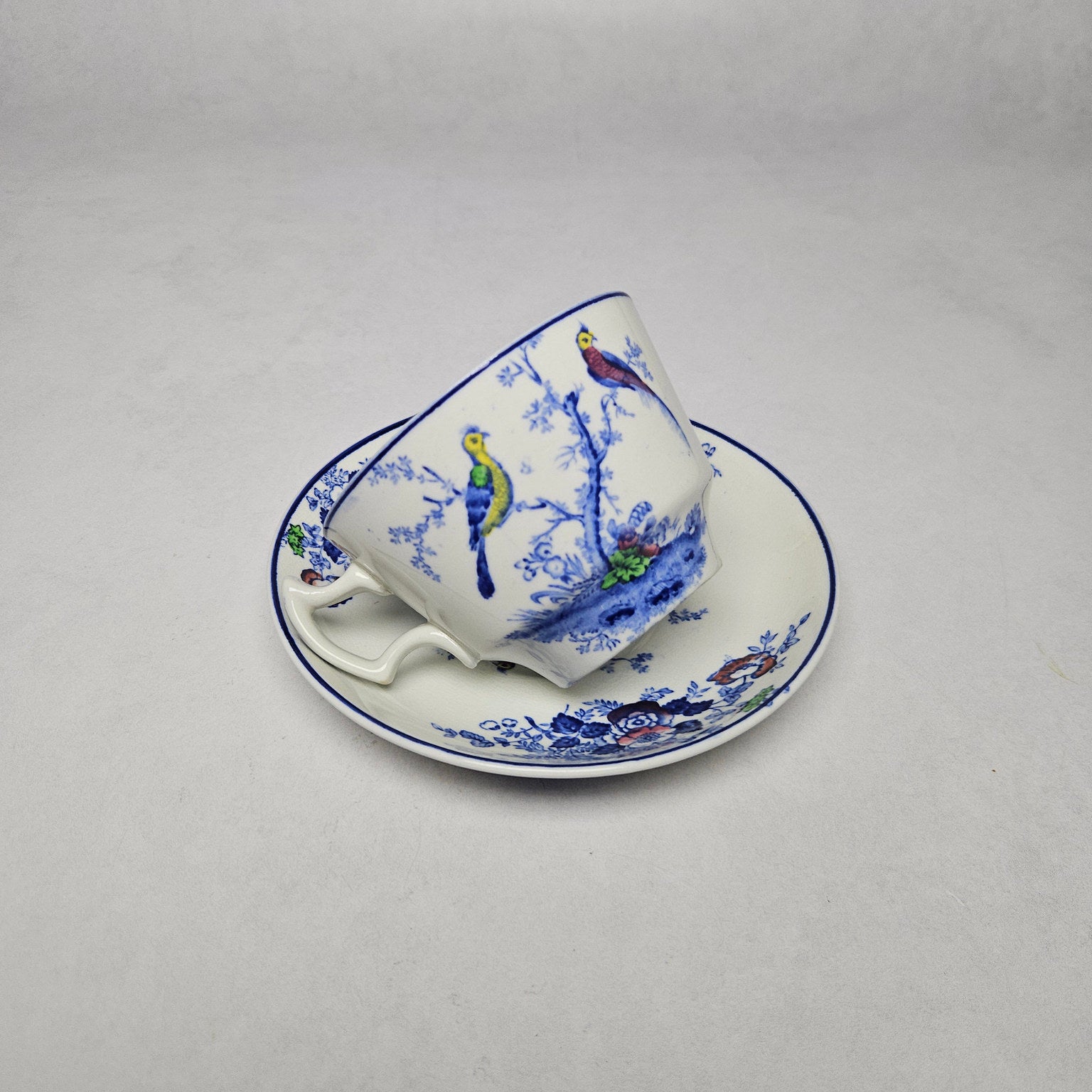 Wood & Sons Oriental Bird Blue and White Tea Cup and Saucer