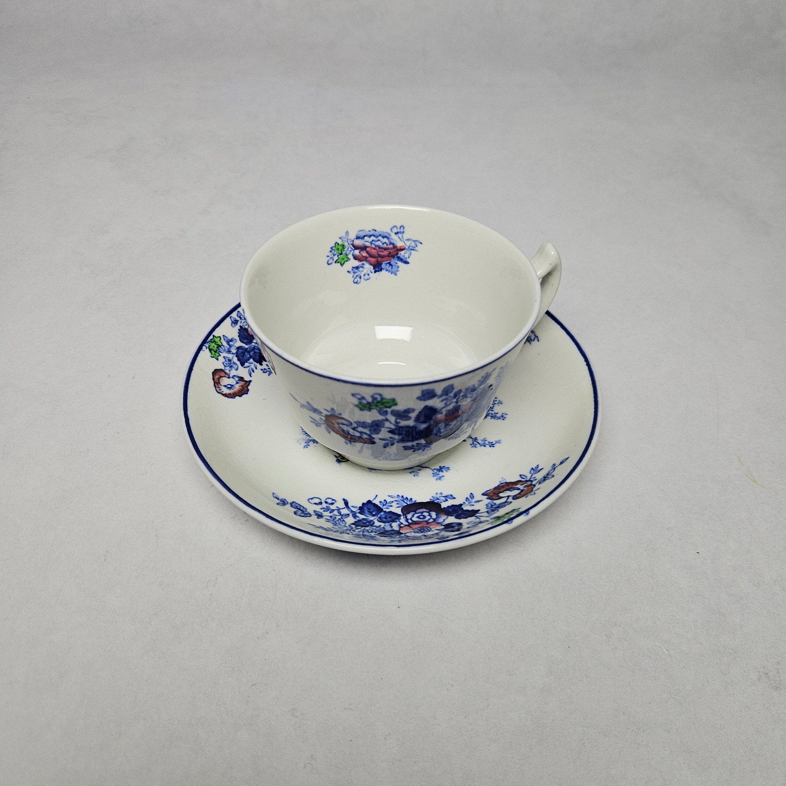 Wood & Sons Oriental Bird Blue and White Tea Cup and Saucer