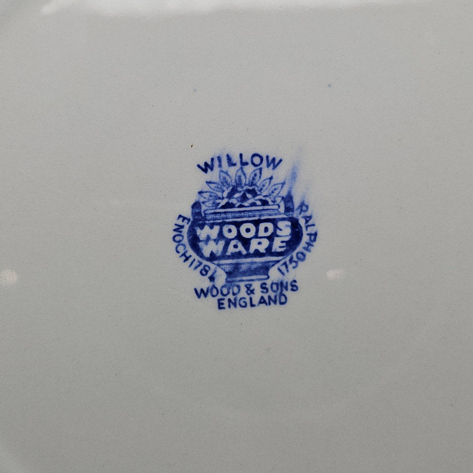 Wood & Sons Woods Ware Willow Blue and White Handled Cake Plate